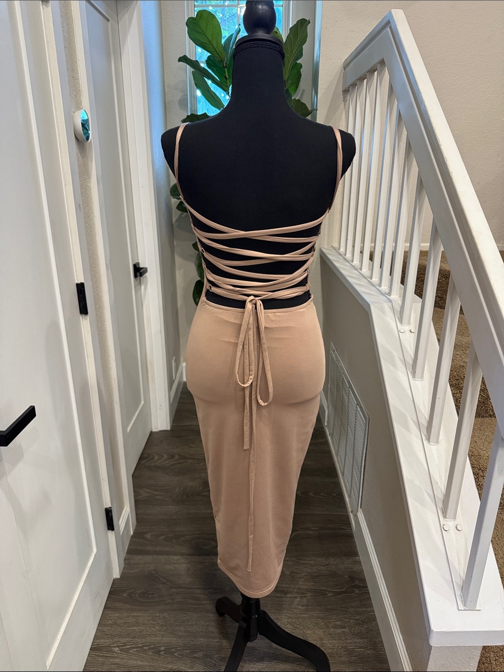 by the way. Nude Beige Sleeveless Square-Neck Maxi Dress